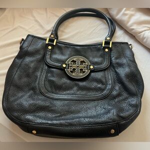 Tory Burch Leather Amanda Black Leather Satchel with Shoulder Strap